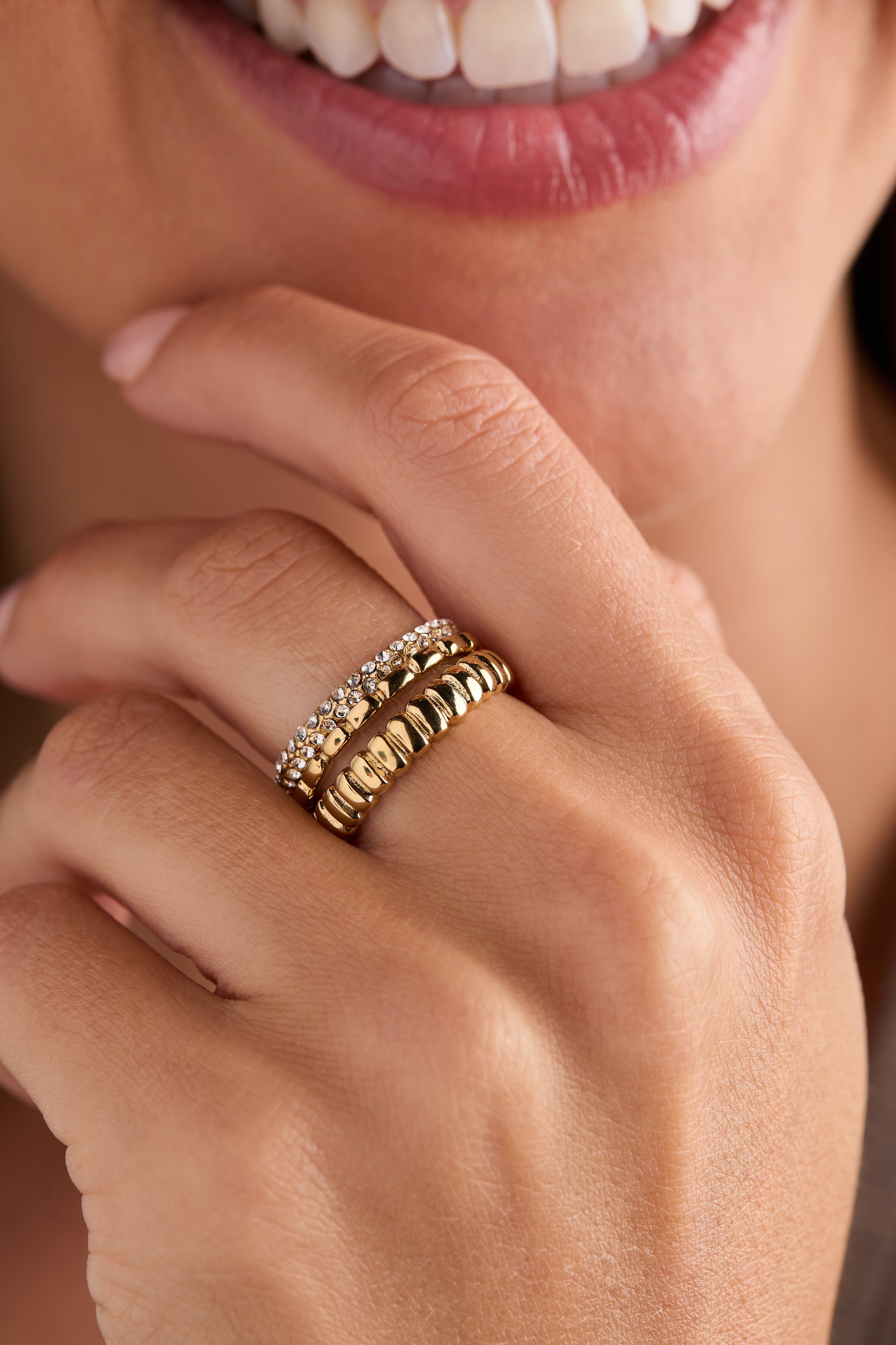 Ribbed Stacking Ring Set of 3 in Stainless Steel Silver