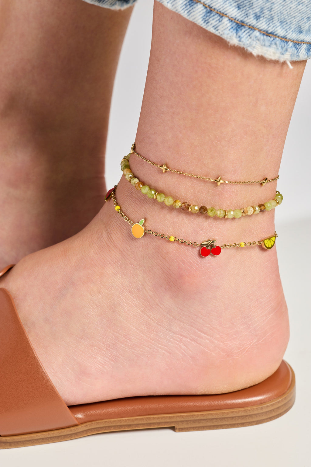 Fruit Inline Charm Anklet - close up of fruit charm detail