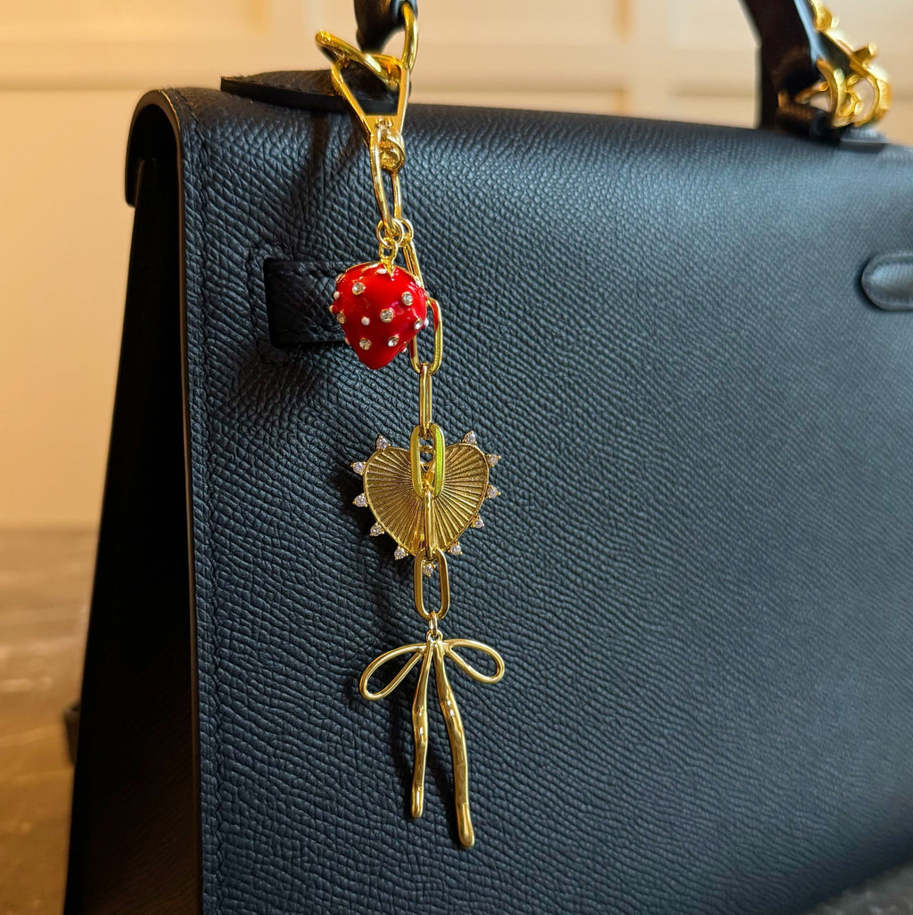 All The Sweetness Bag Charm - heart and bow charm in gold tone