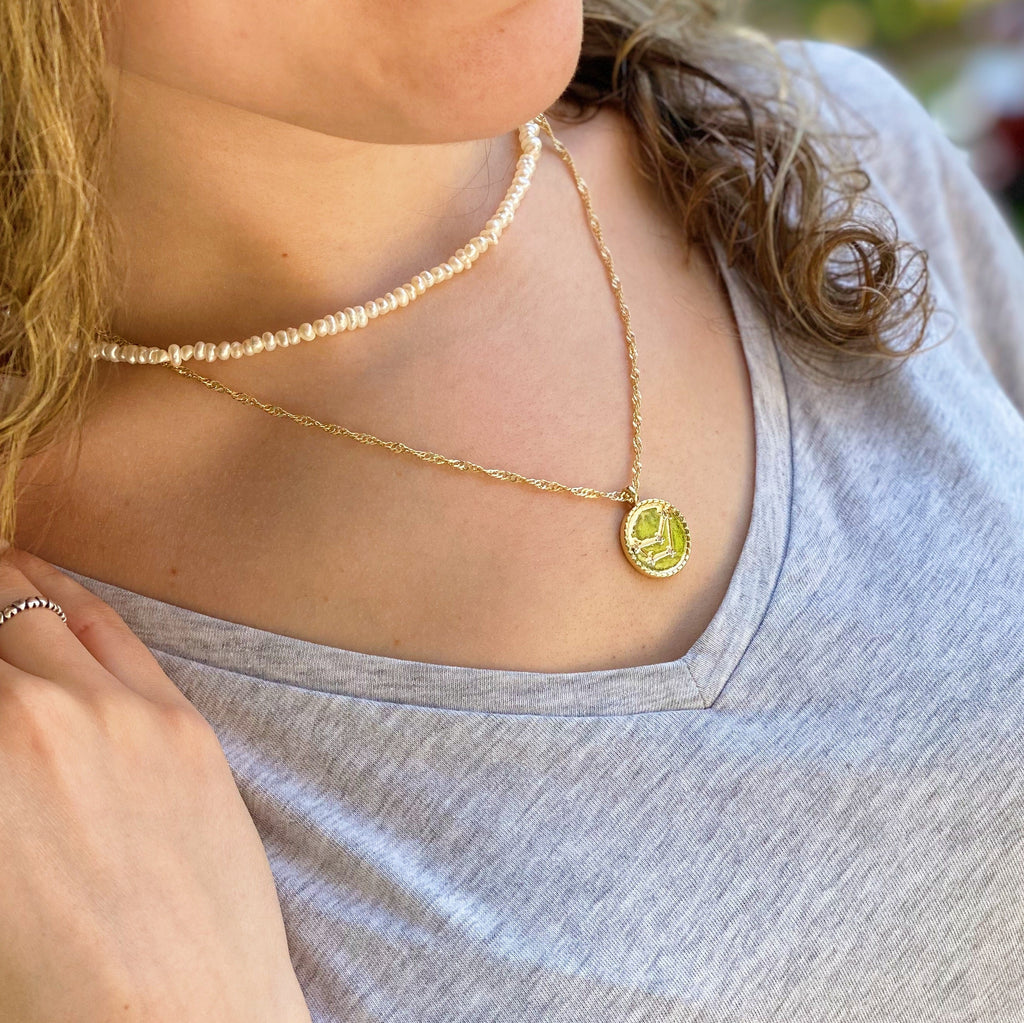 Astronomical Glam Zodiac Constellation Medallion Necklace - styled on model