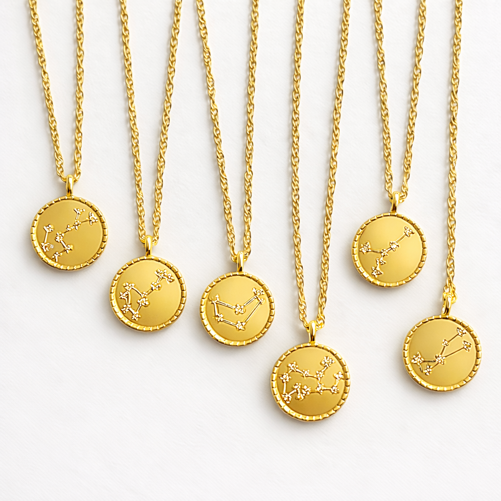 Astronomical Glam Zodiac Constellation Medallion Necklace - Aries CZ constellation pendant