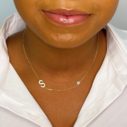 Finest Shine Initial Sterling Silver Necklace - styled on model