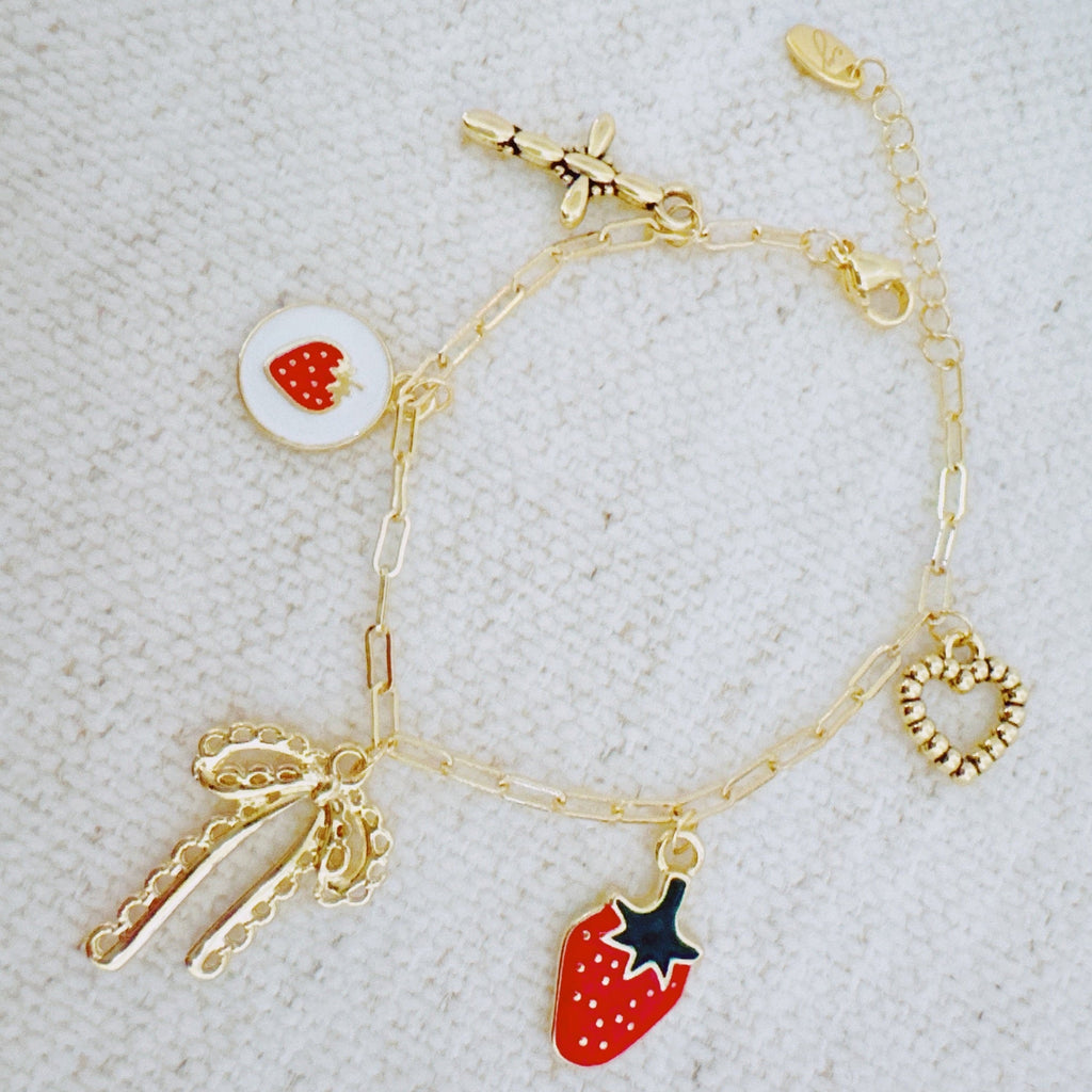 Berry Cute Charm Bracelet - close up of enamel charms