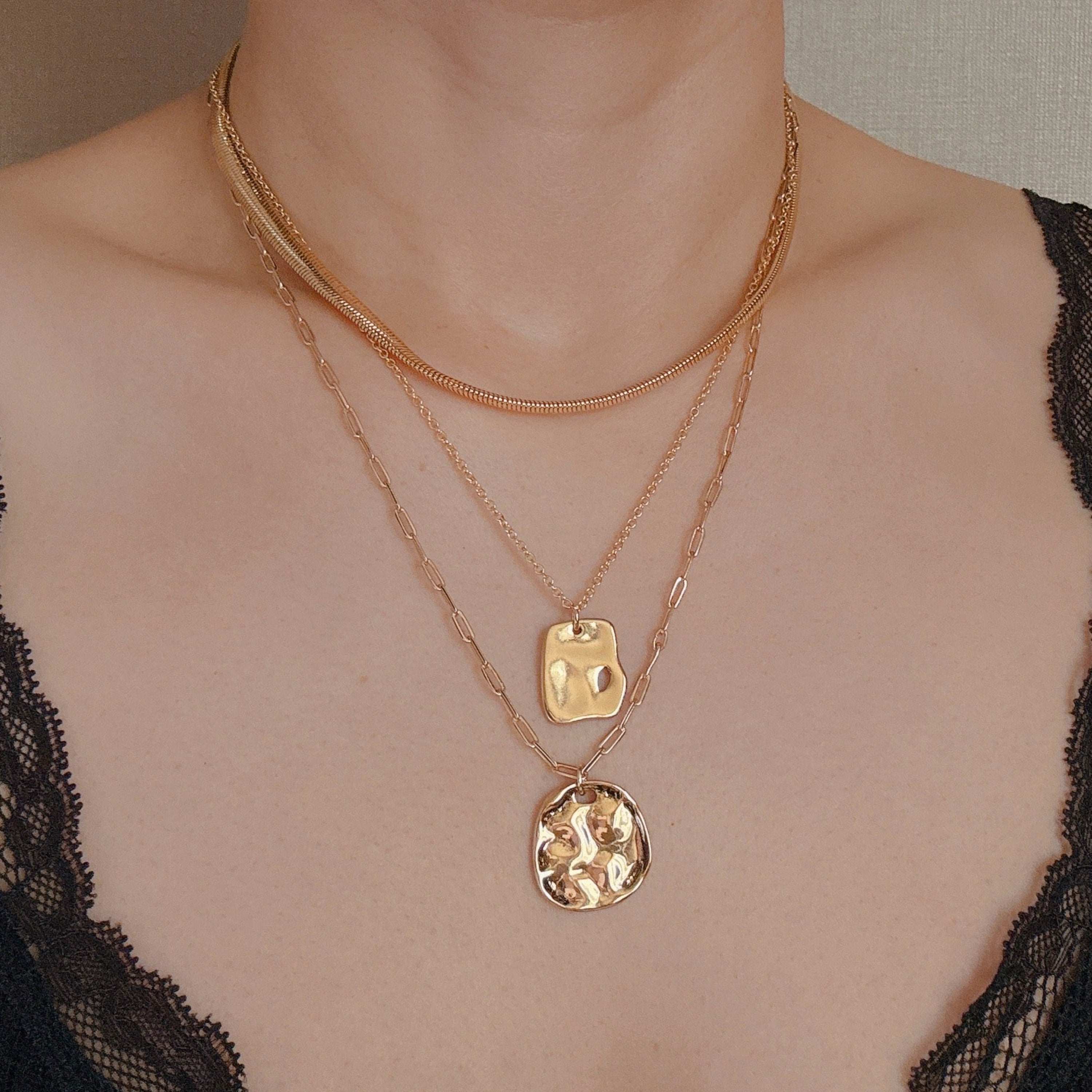 Boho Romantic Layered Necklace - close up of charm and chain detail