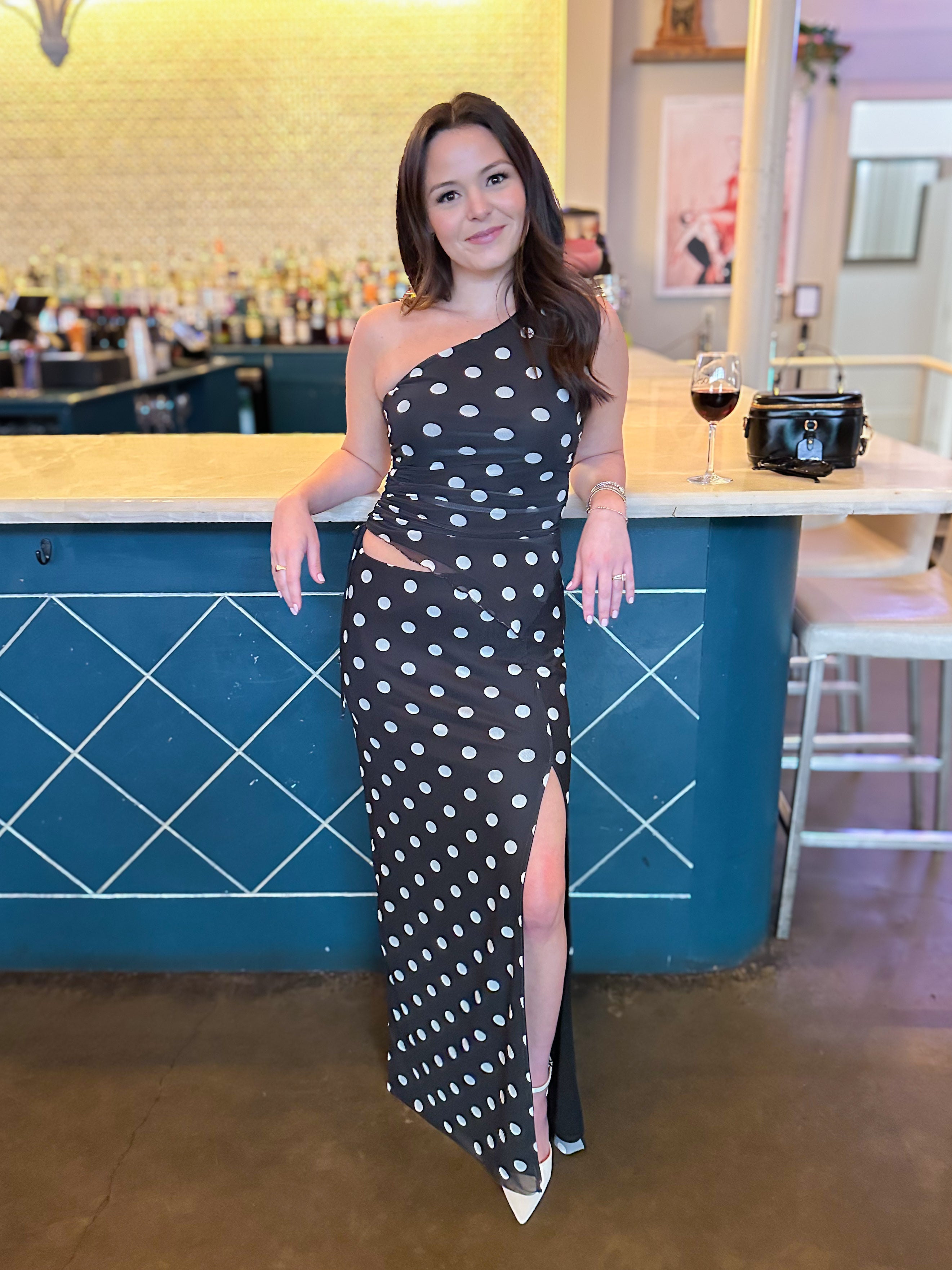 Polka Dot Maxi Slit Skirt