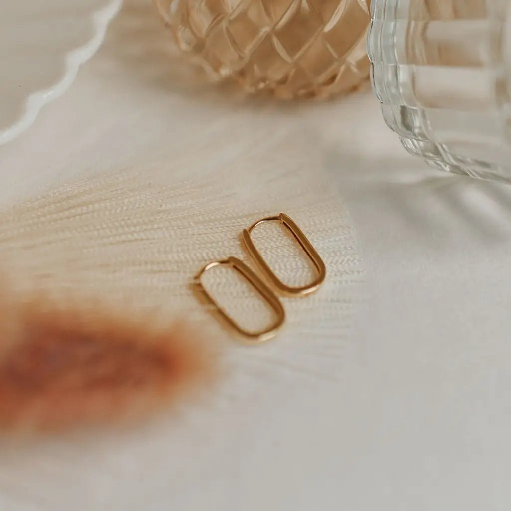 Avery Gold Hoops - rectangle paperclip huggie hoops, view 1