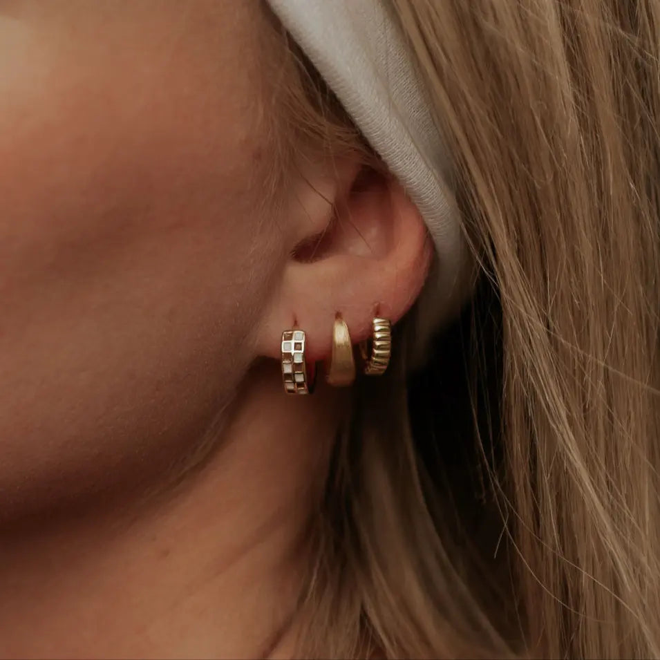 Rue Brushed Hoops - chunky brushed huggie hoops, view 2