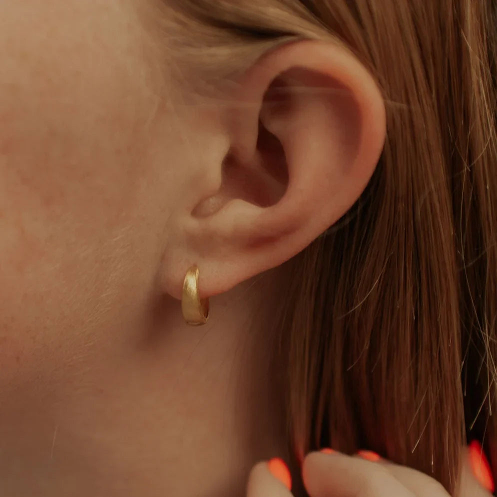 Rue Brushed Hoops - chunky brushed huggie hoops, view 3