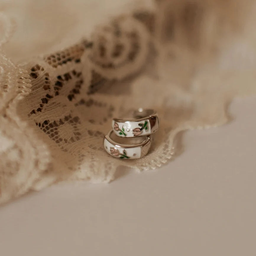 Eloise Tea Cup Hoops - floral huggie hoop earrings, view 5