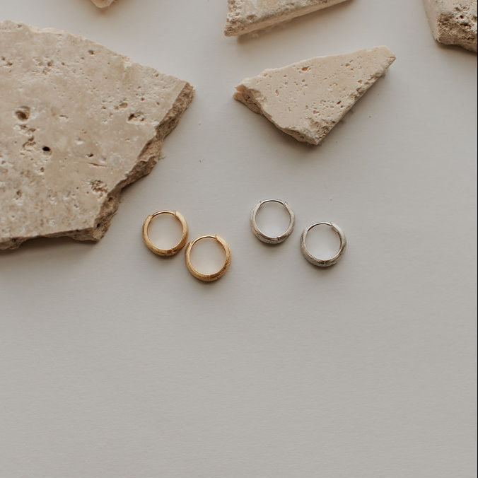 Rue Brushed Hoops - chunky brushed huggie hoops, view 7