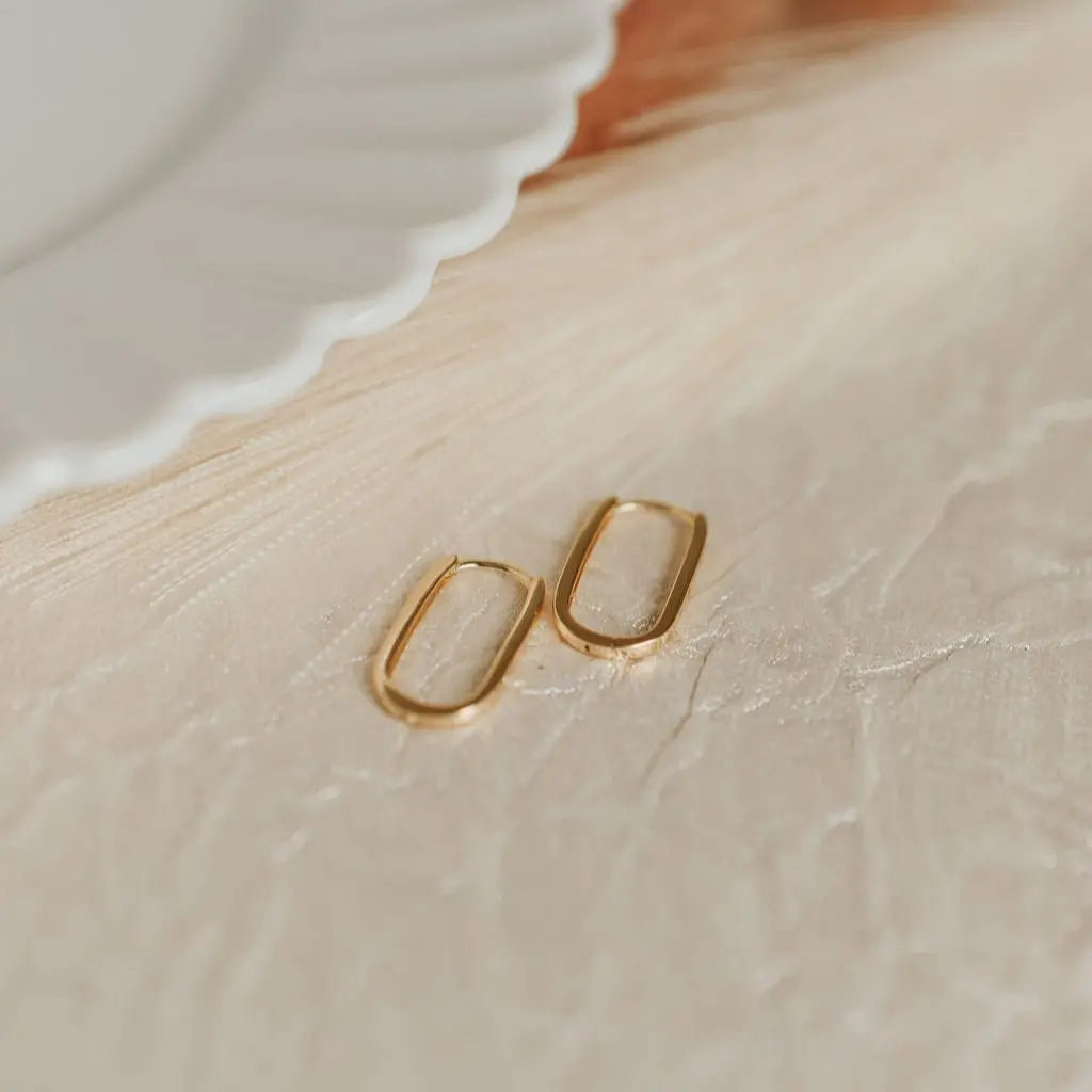 Avery Gold Hoops - rectangle paperclip huggie hoops, view 9