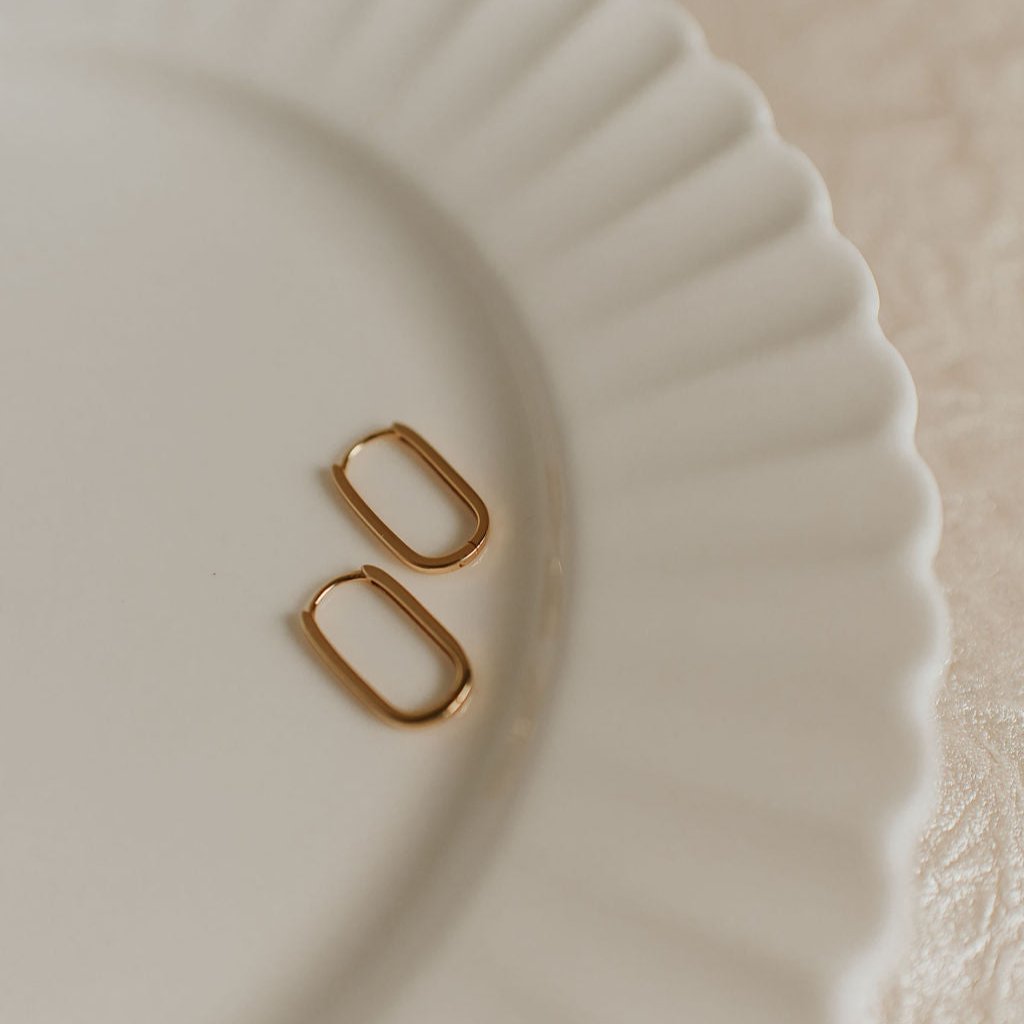 Avery Gold Hoops - rectangle paperclip huggie hoops, view 3