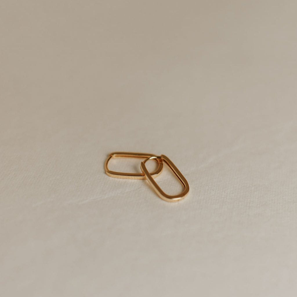 Avery Gold Hoops - rectangle paperclip huggie hoops, view 7