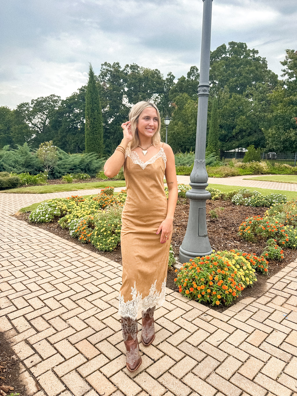 Lace Suede Midi Dress