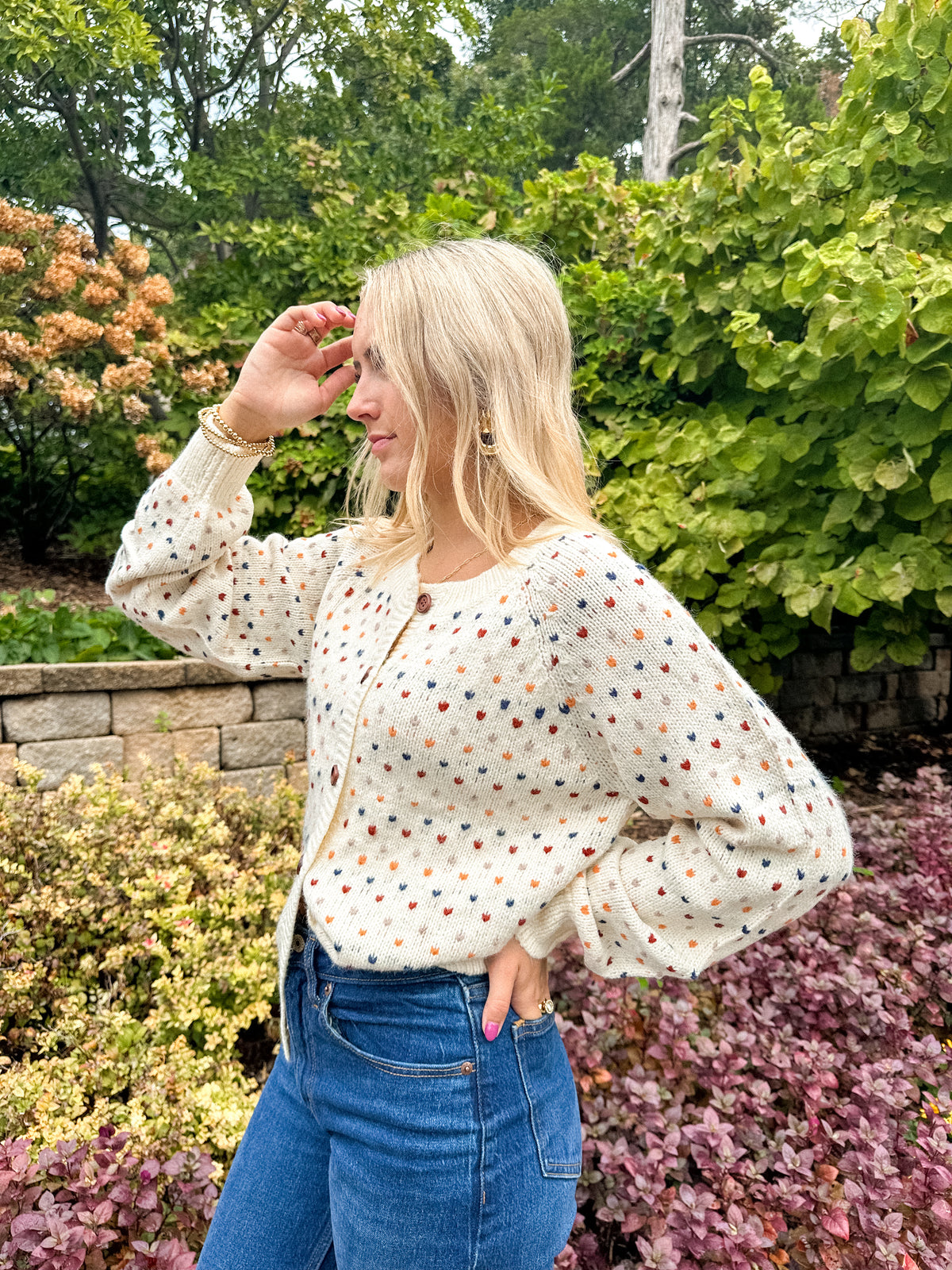 Geometric Polka Dot Button Front Cardigan