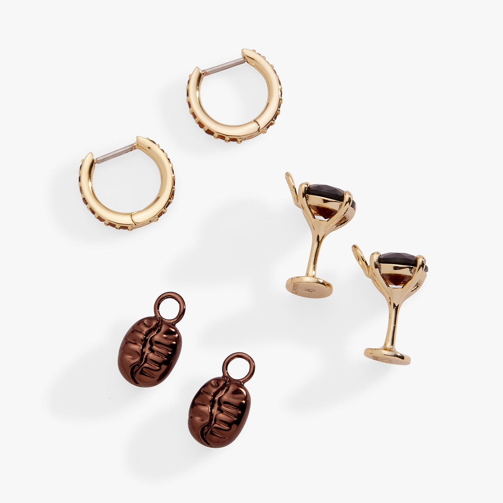 Espresso Martini Interchangeable Charm Huggie Hoop Set of 2 in Gold - two huggie hoops with espresso martini charms
