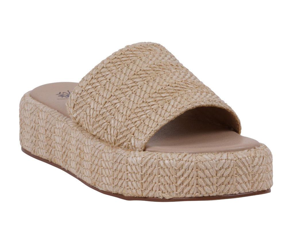 Evie Natural Platform Slide with textured woven upper and wrapped sole