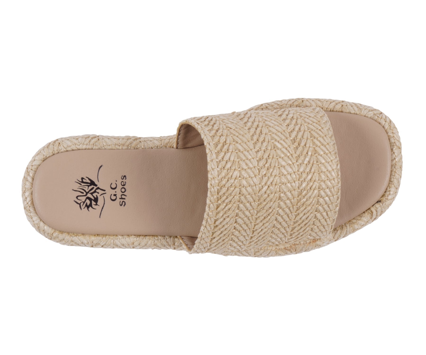 Evie Natural Platform Slide with textured woven upper and wrapped sole