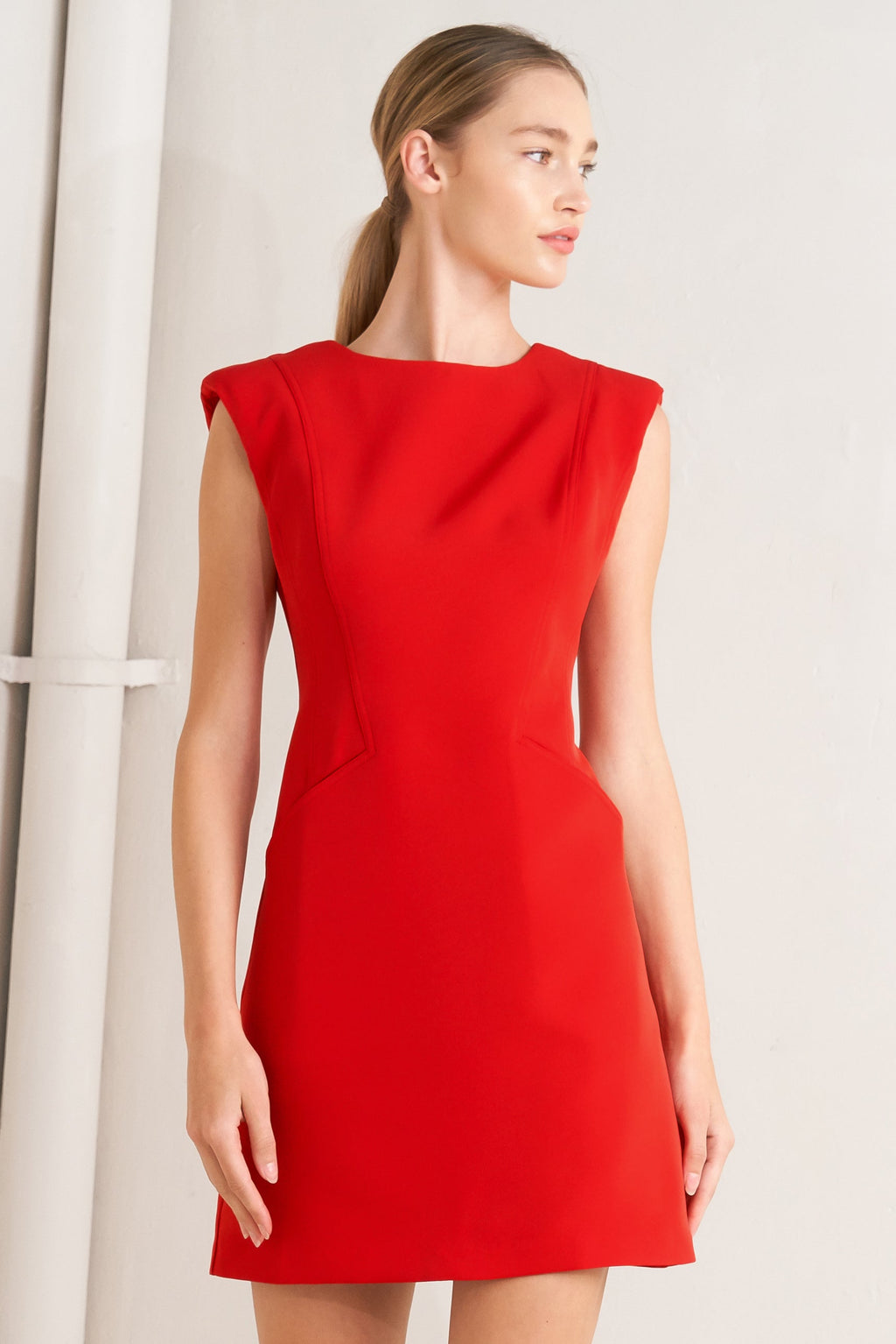 The Modern Icon Woven Shift Dress in Black - front view
