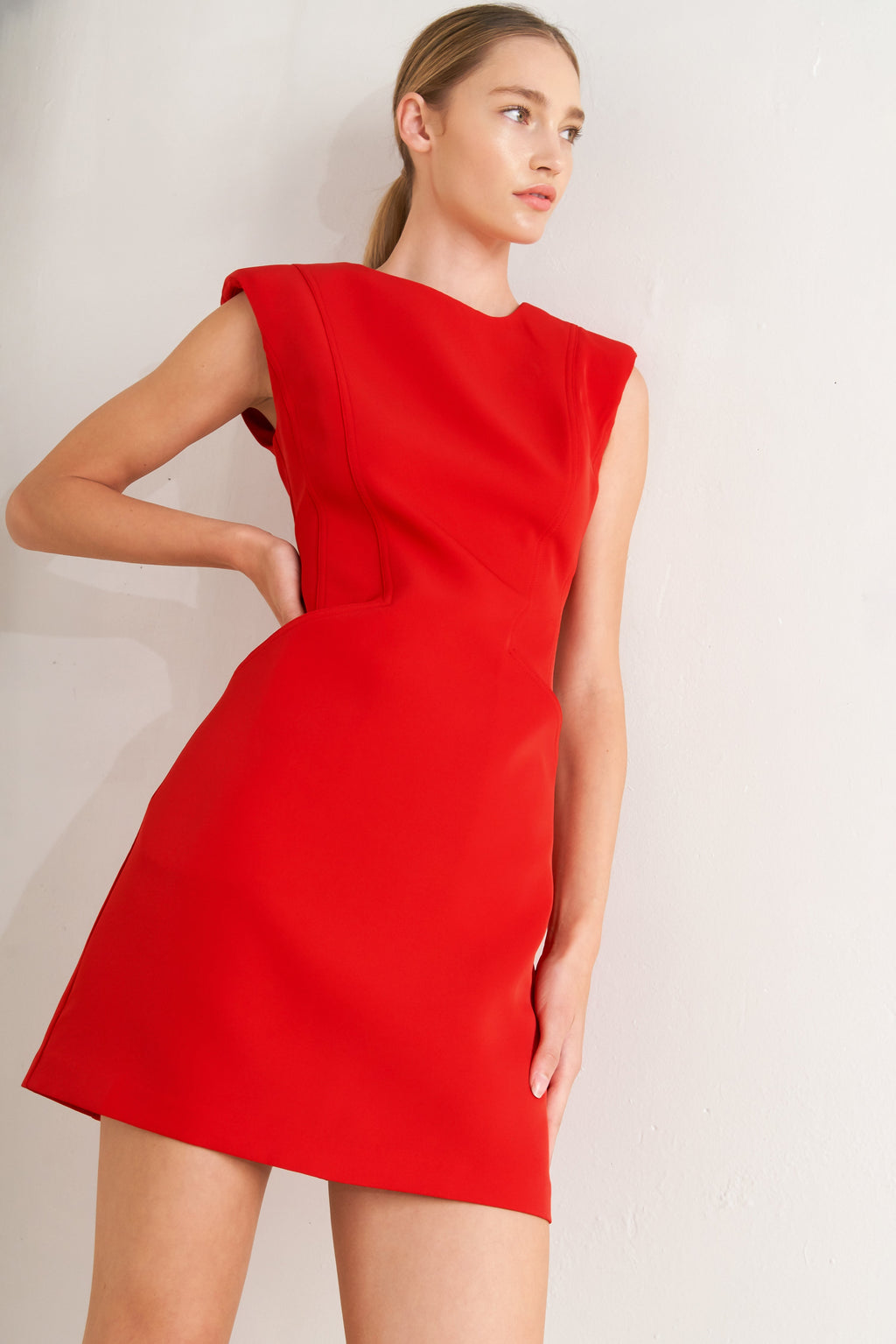 The Modern Icon Woven Shift Dress - styled outfit view