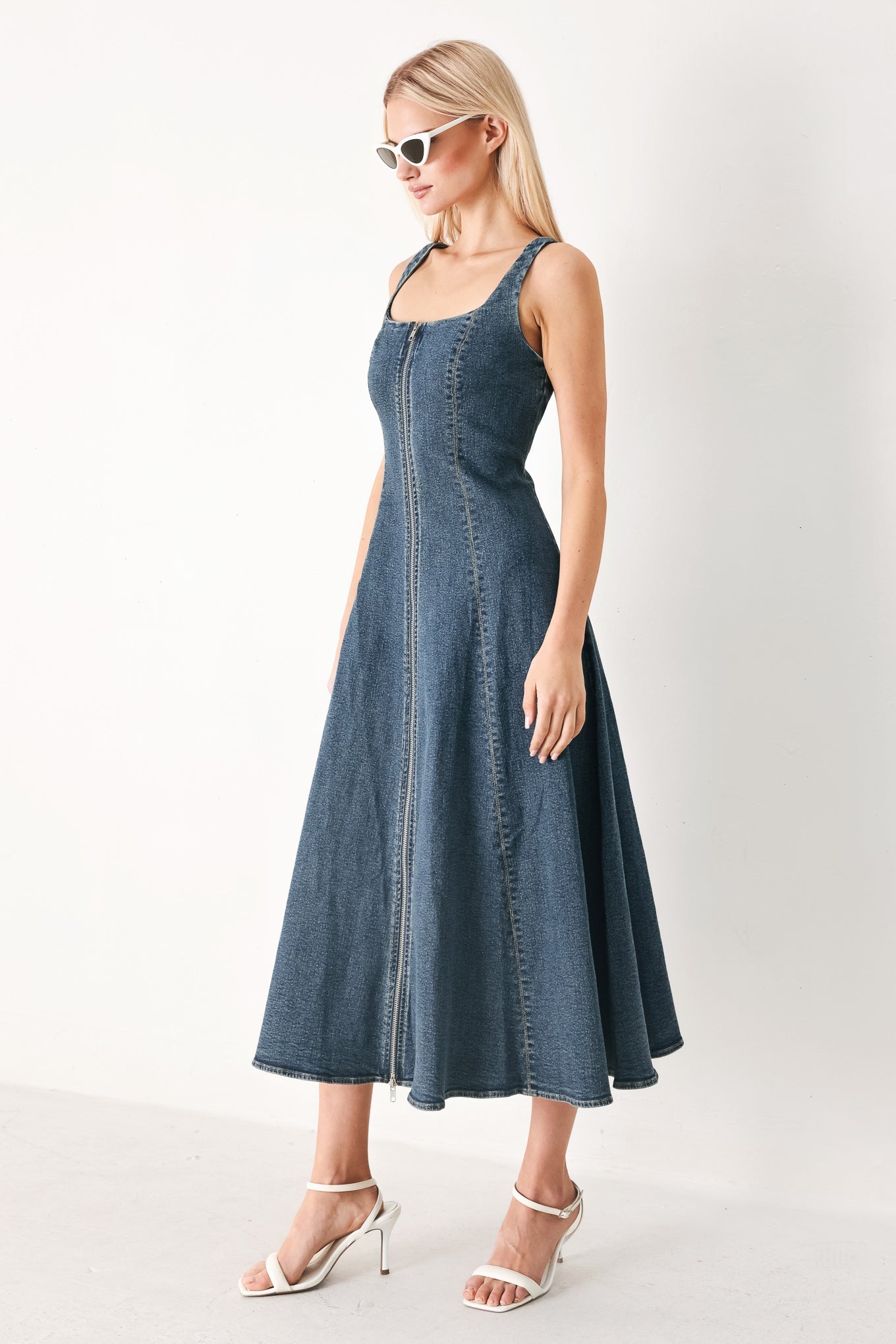 Shape of Blue Denim Midi Dress - styled casual outfit view