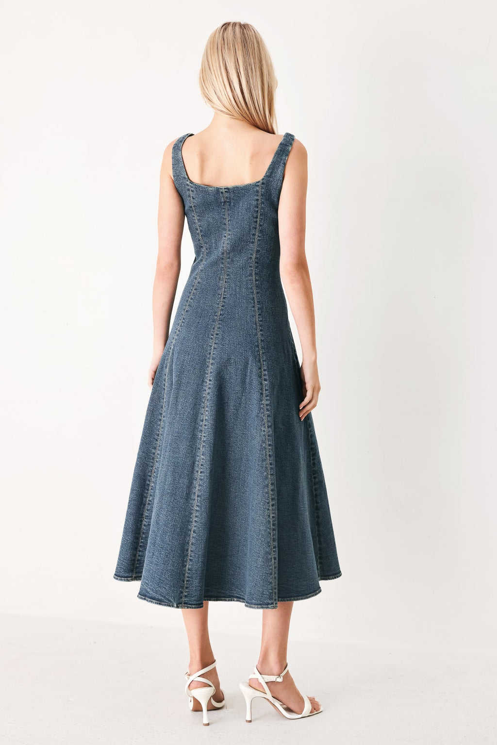Shape of Blue Denim Midi Dress - full length front view