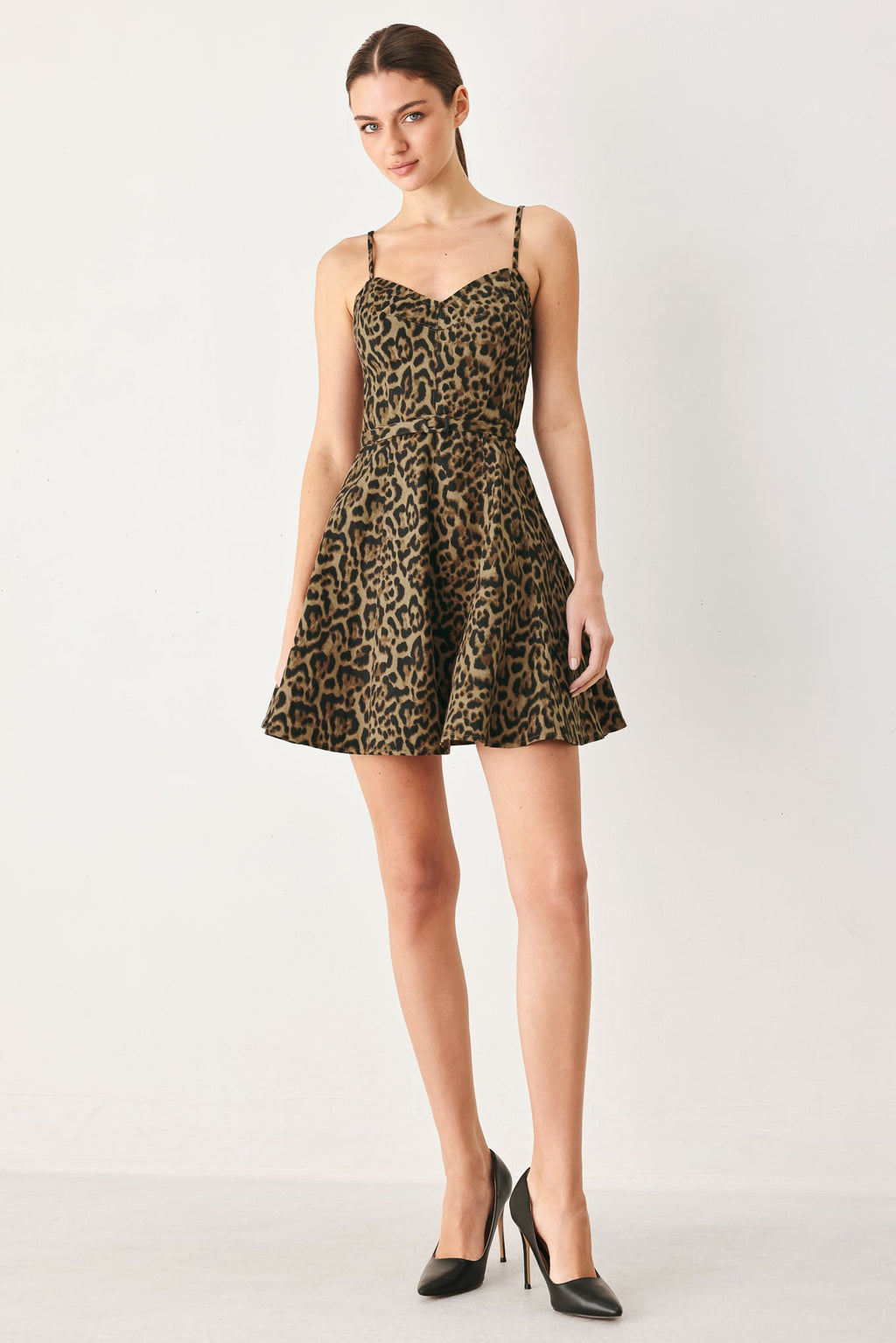 Leopard mini dress bustier bodice detail
