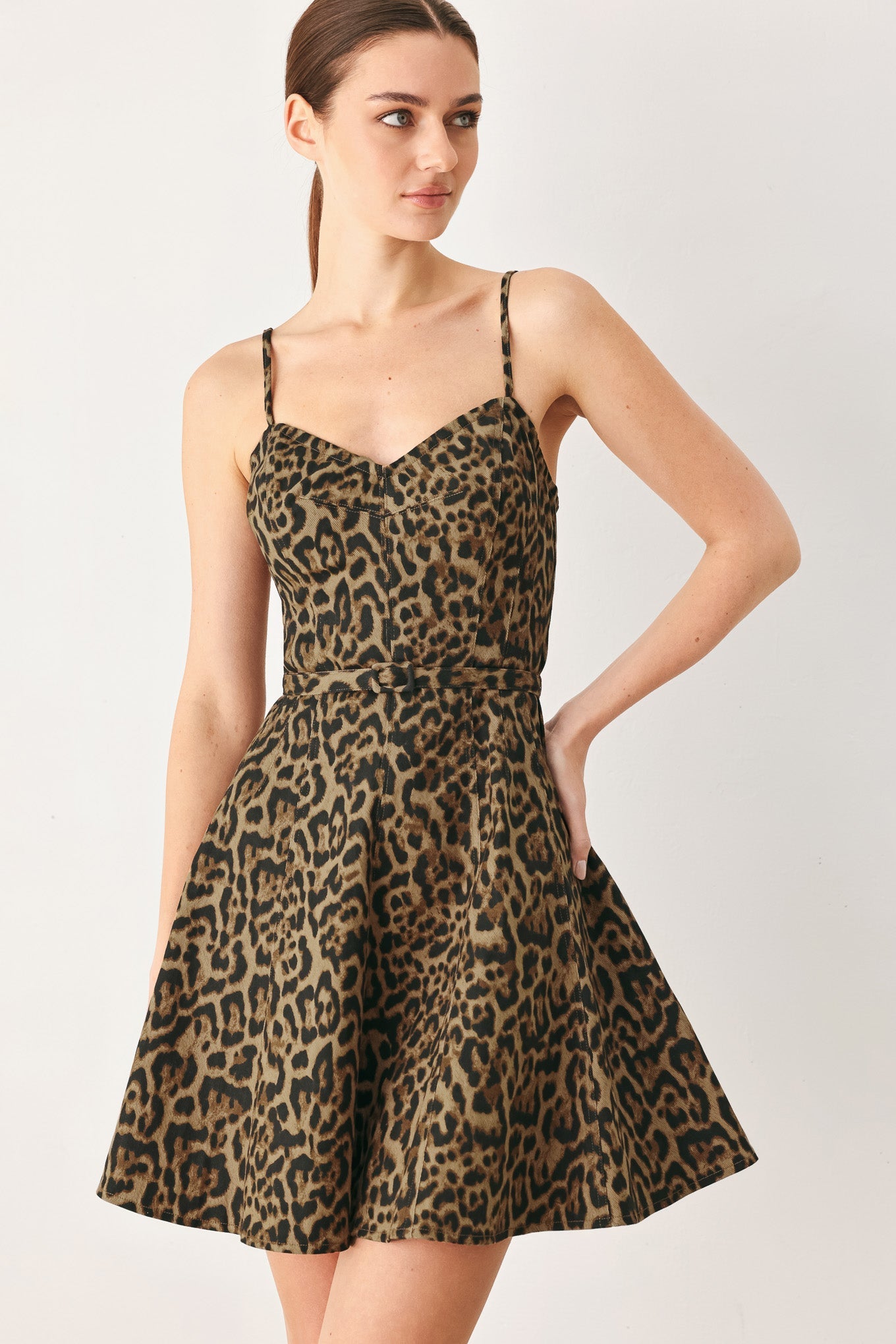 Brown Black leopard sweetheart woven mini dress
