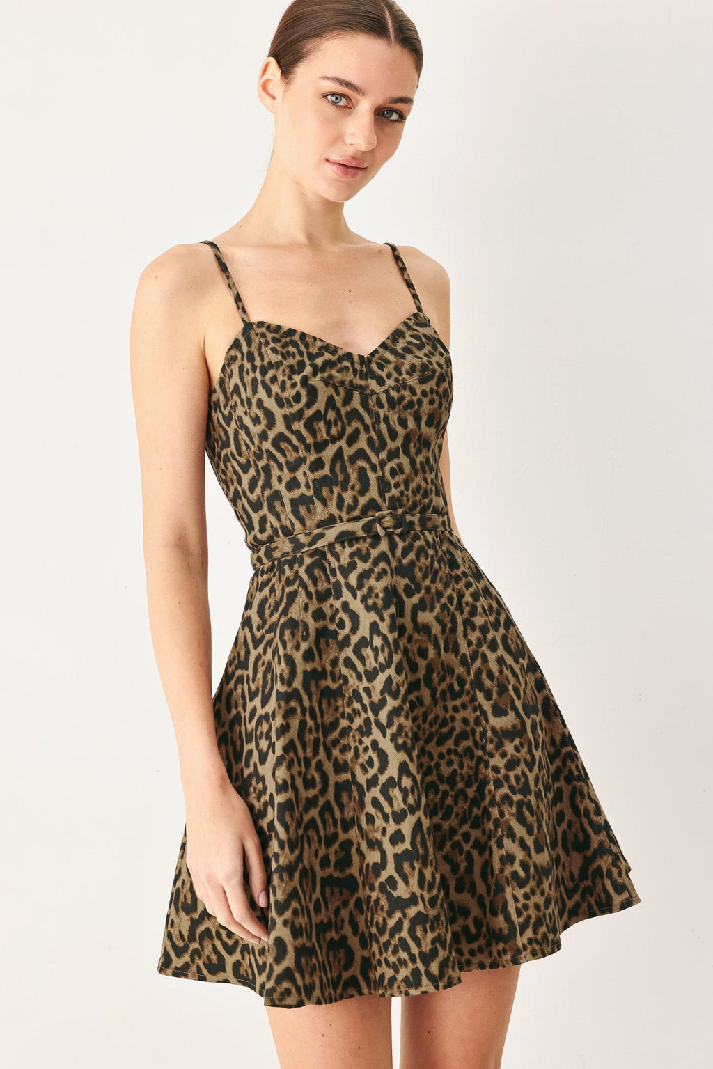 Leopard mini dress full circle skirt detail