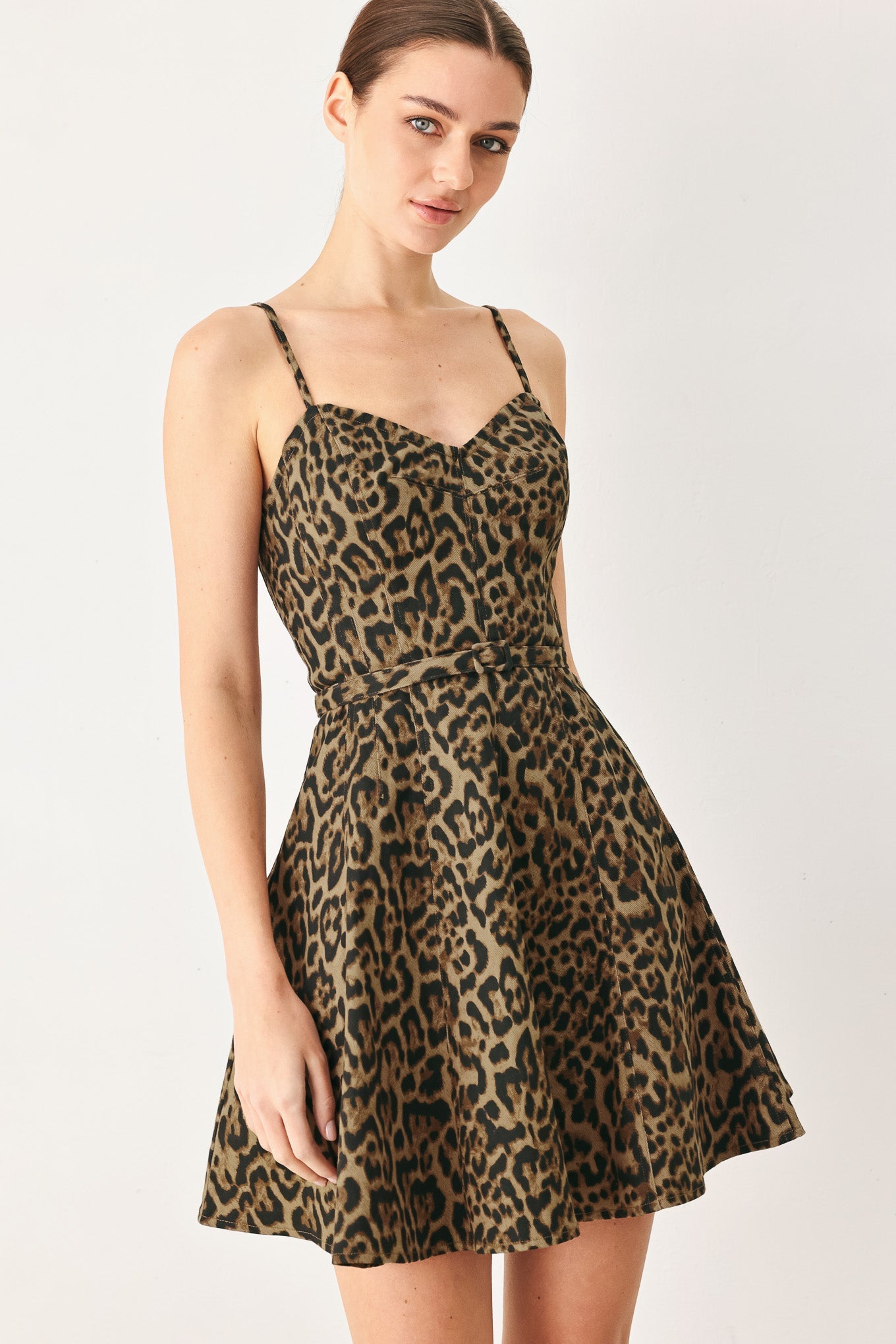 Leopard mini dress full circle skirt detail