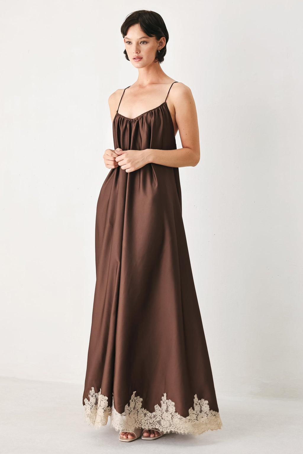 Truffle Dream Woven Midi Slip Dress - full length styled view