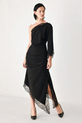 After Hours Lace Trim Asymmetric Midi Dress - front view