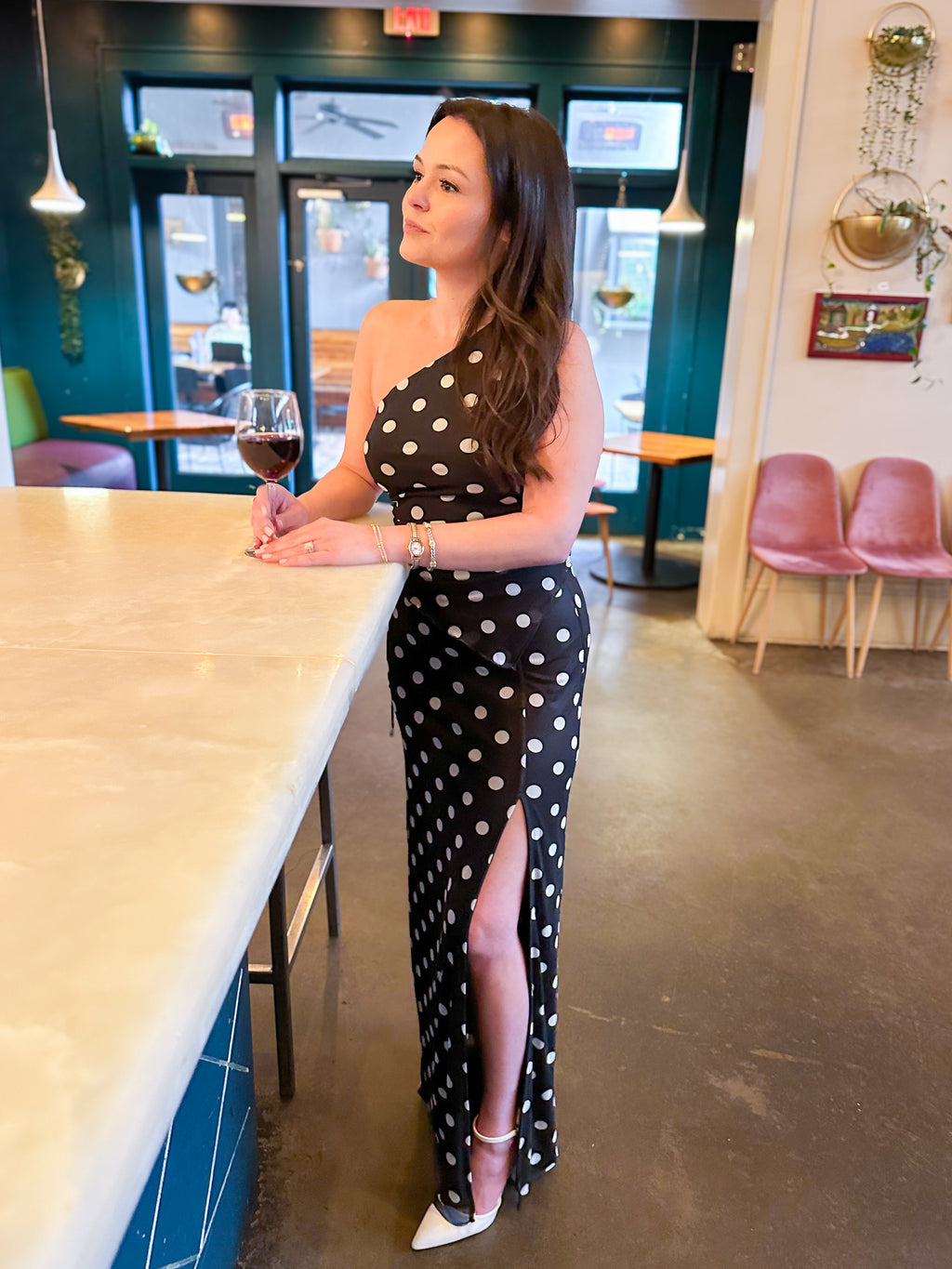 Polka Dot Maxi Slit Skirt