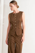 Faux Suede Button Front Vest in brown, additional view 2