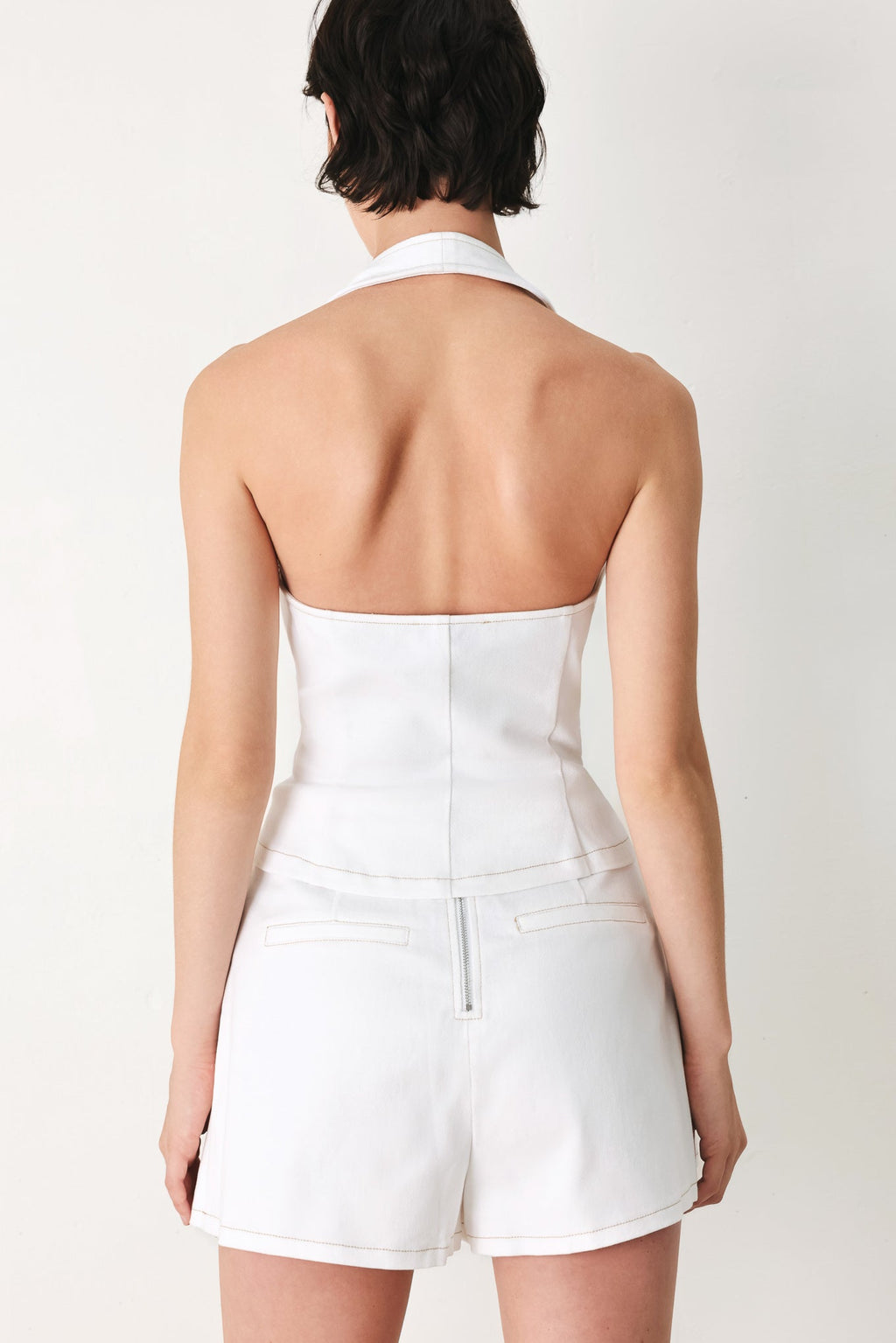 Champagne Club Woven Vest in White - back view