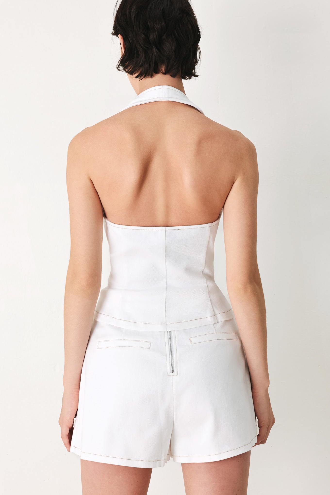 Champagne Club Woven Vest in White - back view