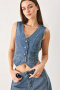 Western Muse Denim Vest with front button-down closure