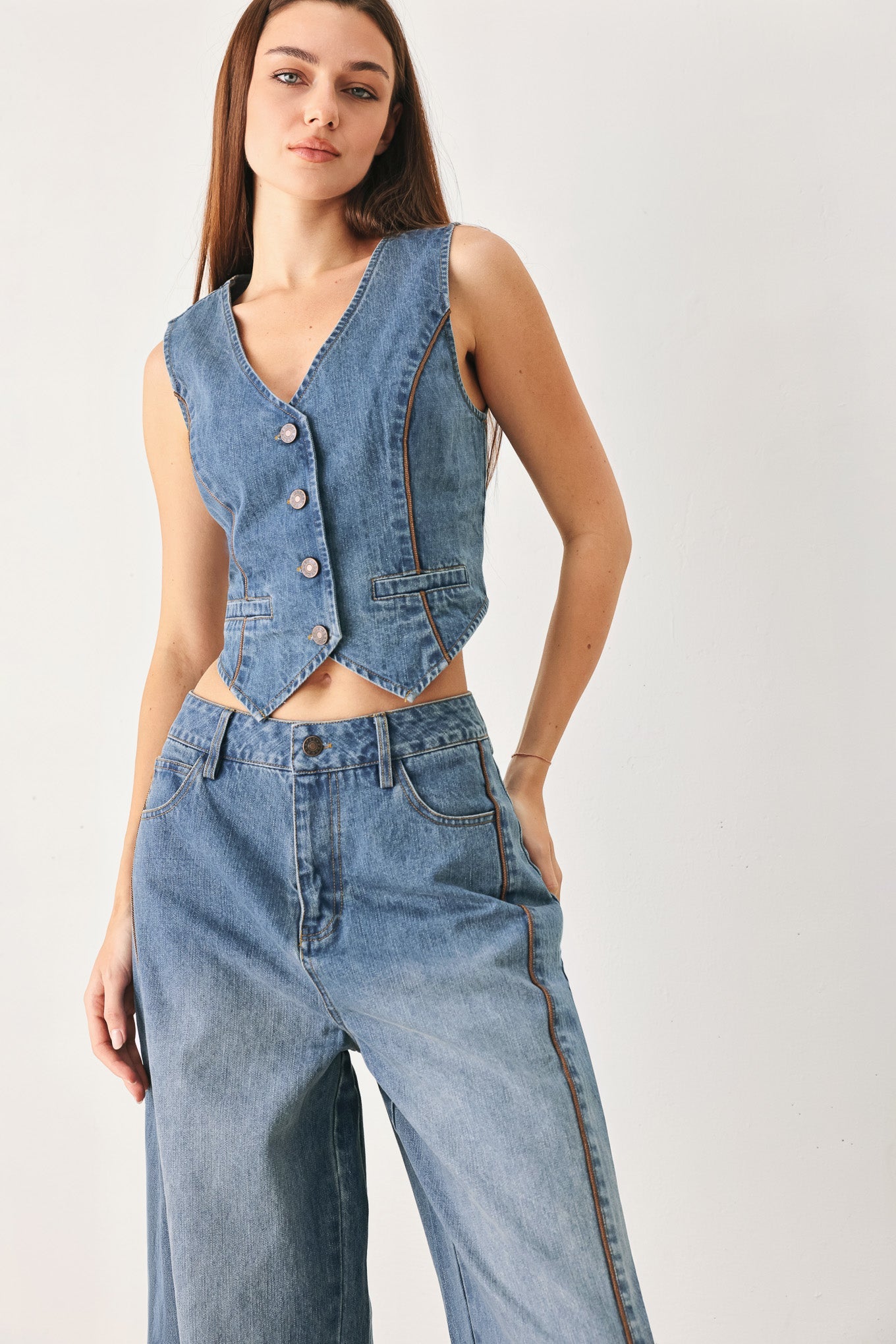 Western Muse Denim Vest, 85% cotton 15% polyester