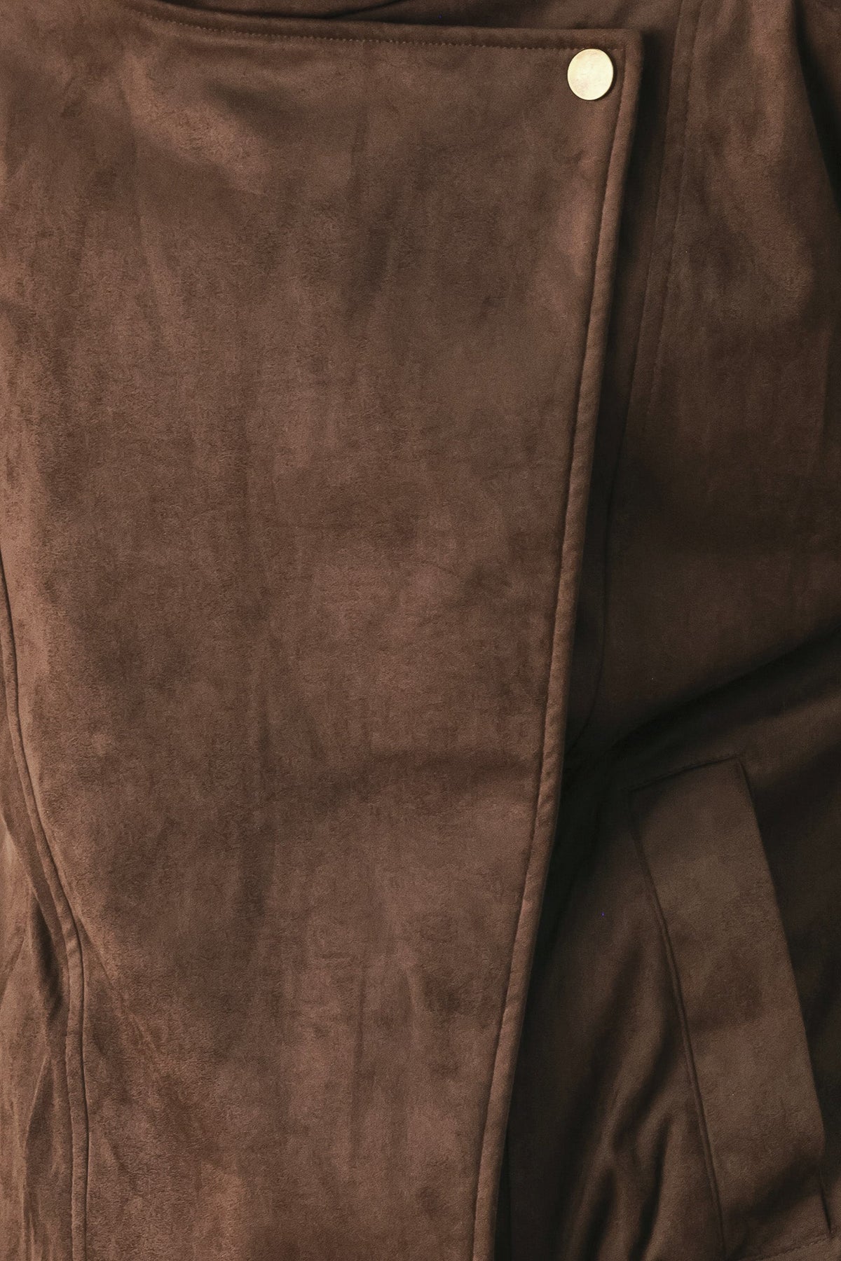 Faux Leather Wrap Front Bomber Jacket in dark brown, additional view 1