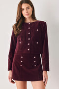 Burgundy velvet jewel-button cropped jacket - view 1