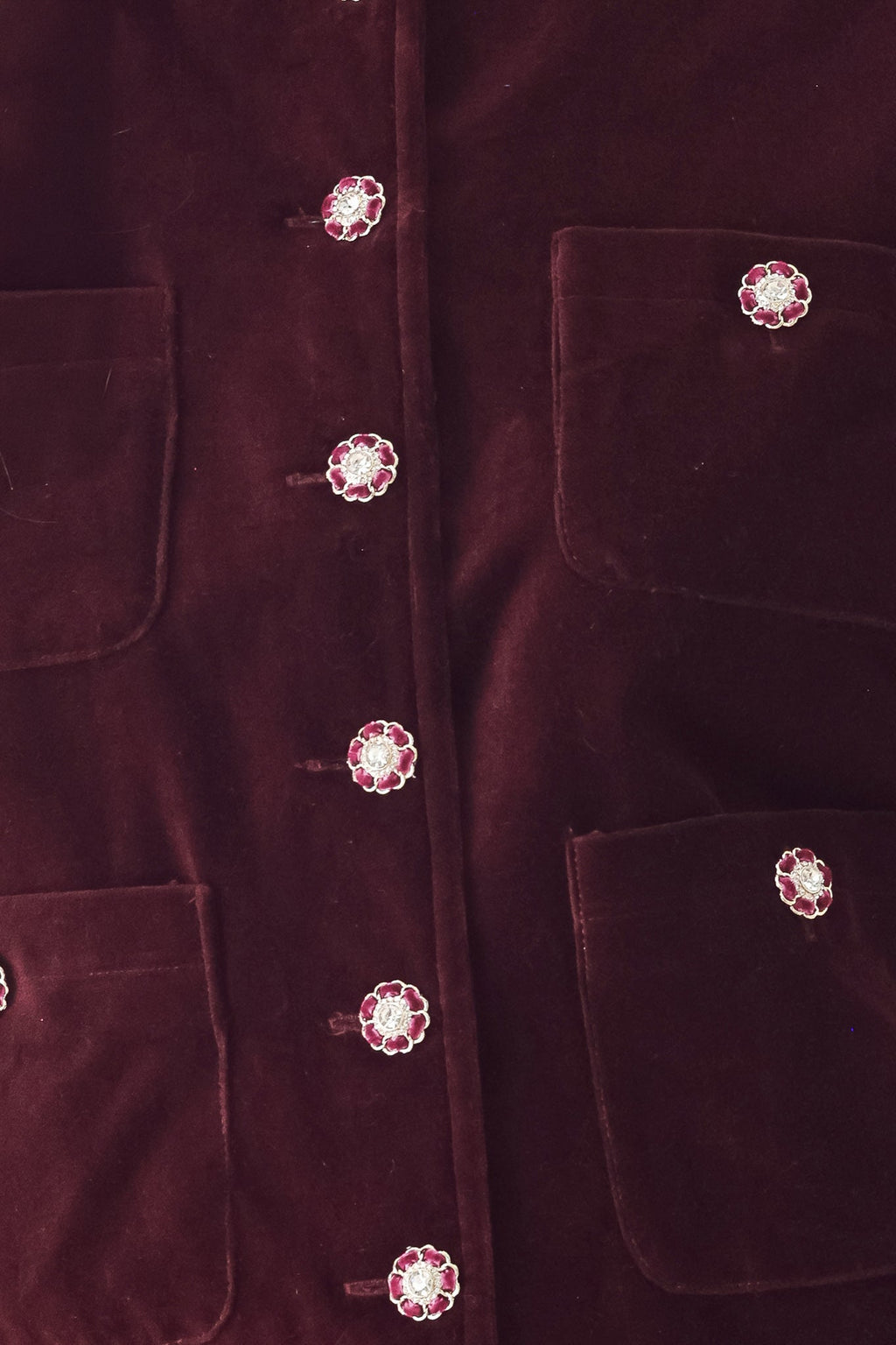 Burgundy velvet jewel-button cropped jacket - view 7