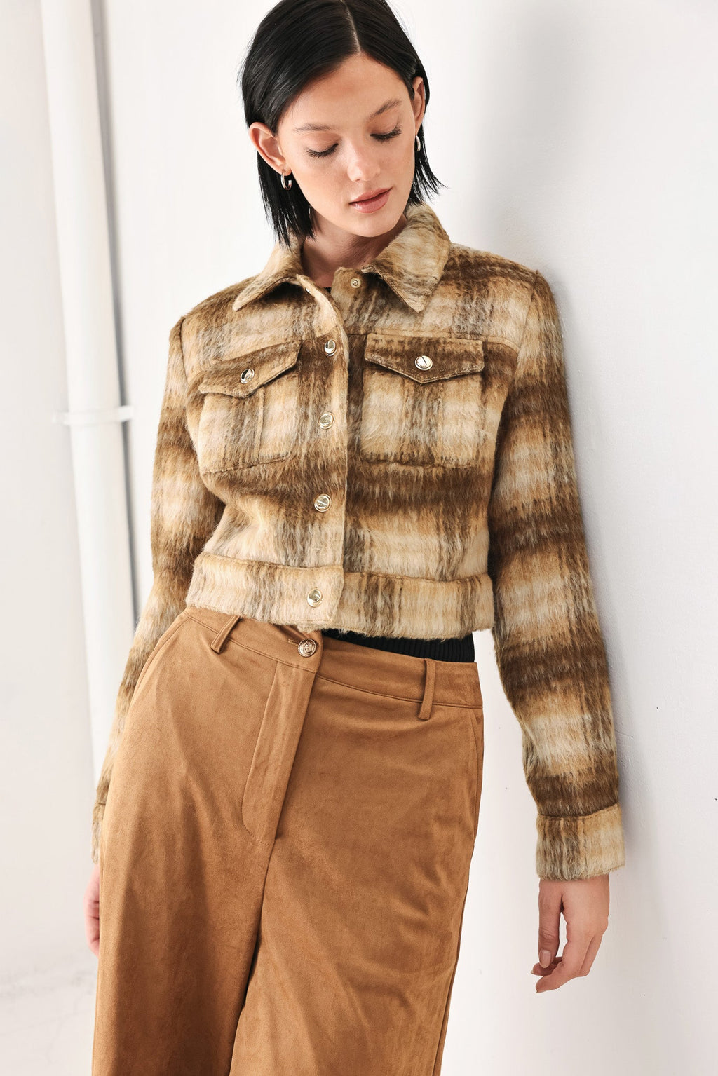 Autumn In Aspen Plaid Crop Jacket - front view