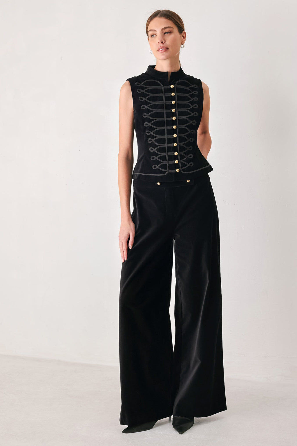 Black velvet military vest with mandarin collar - view 3
