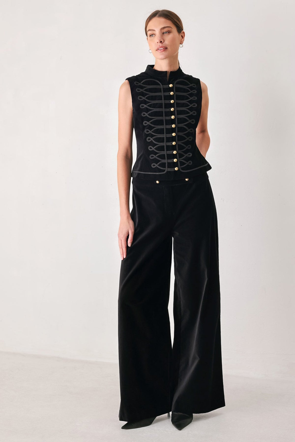Black velvet military vest with mandarin collar - view 3