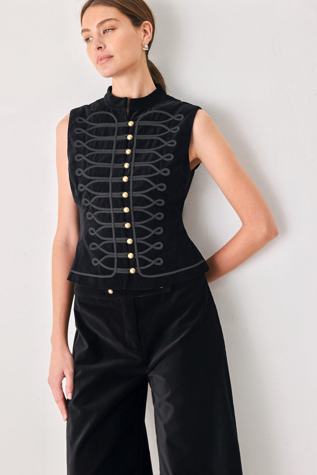 Black velvet military vest with mandarin collar - view 4