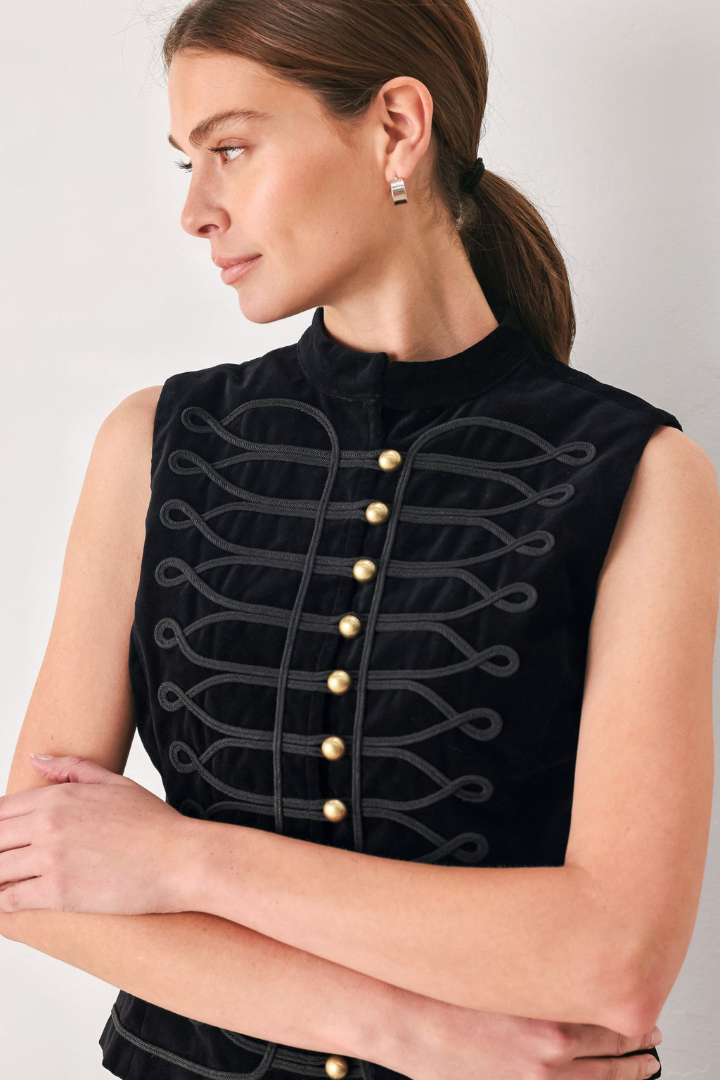 Black velvet military vest with mandarin collar - view 2