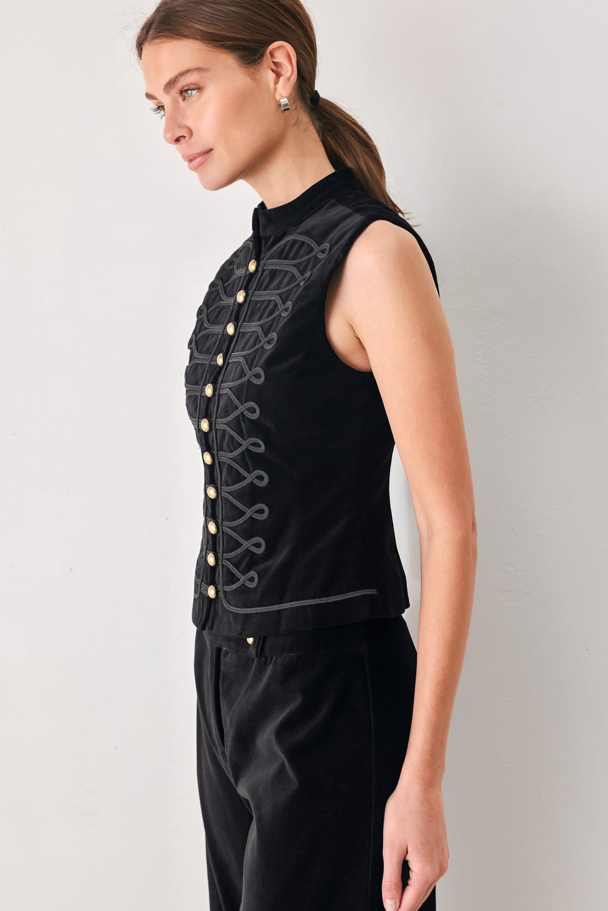 Black velvet military vest with mandarin collar - view 5