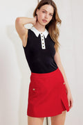Melted Marshmallow Red Woven Skort - red side-slit skort, view 1