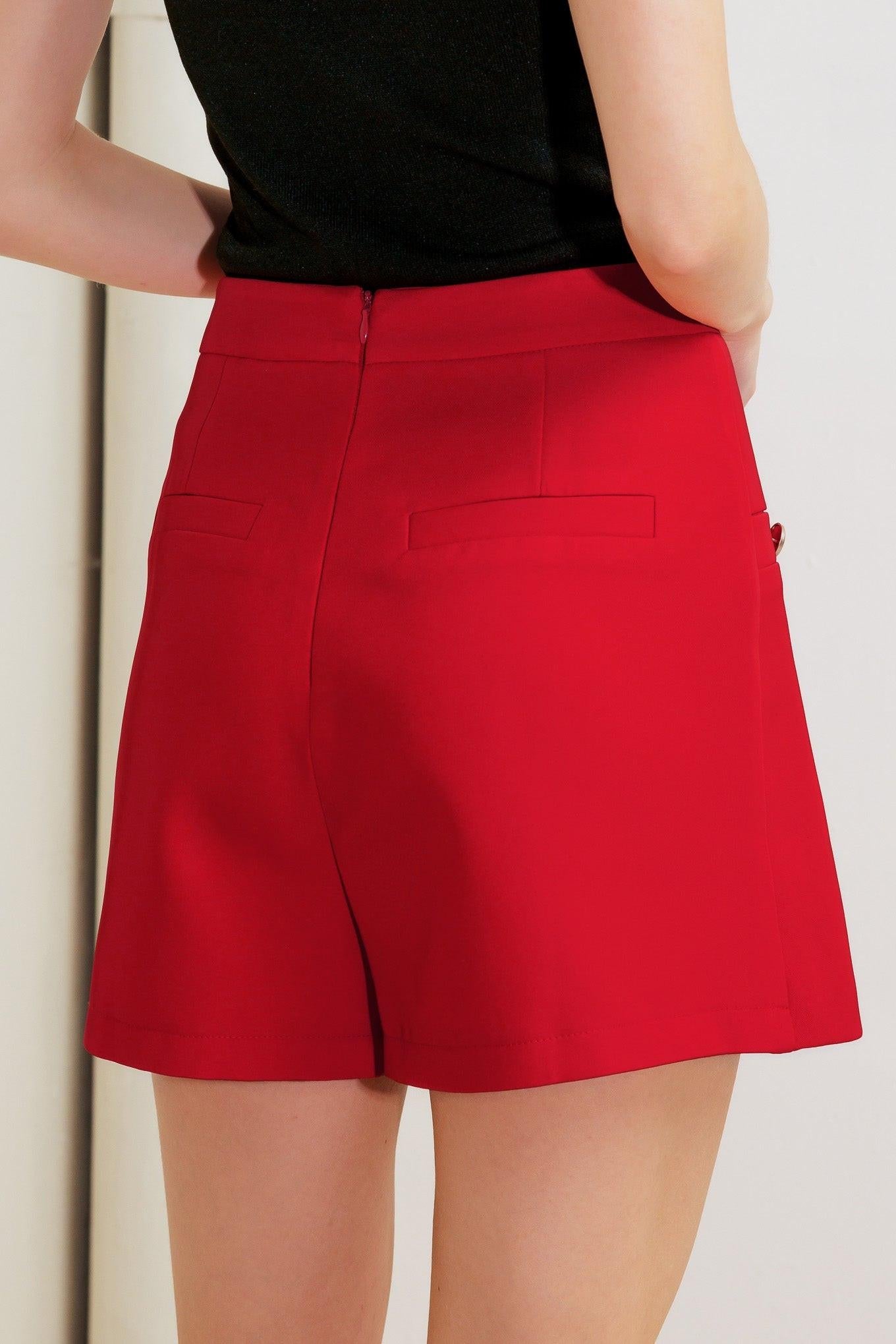 Melted Marshmallow Red Woven Skort - red side-slit skort, view 6
