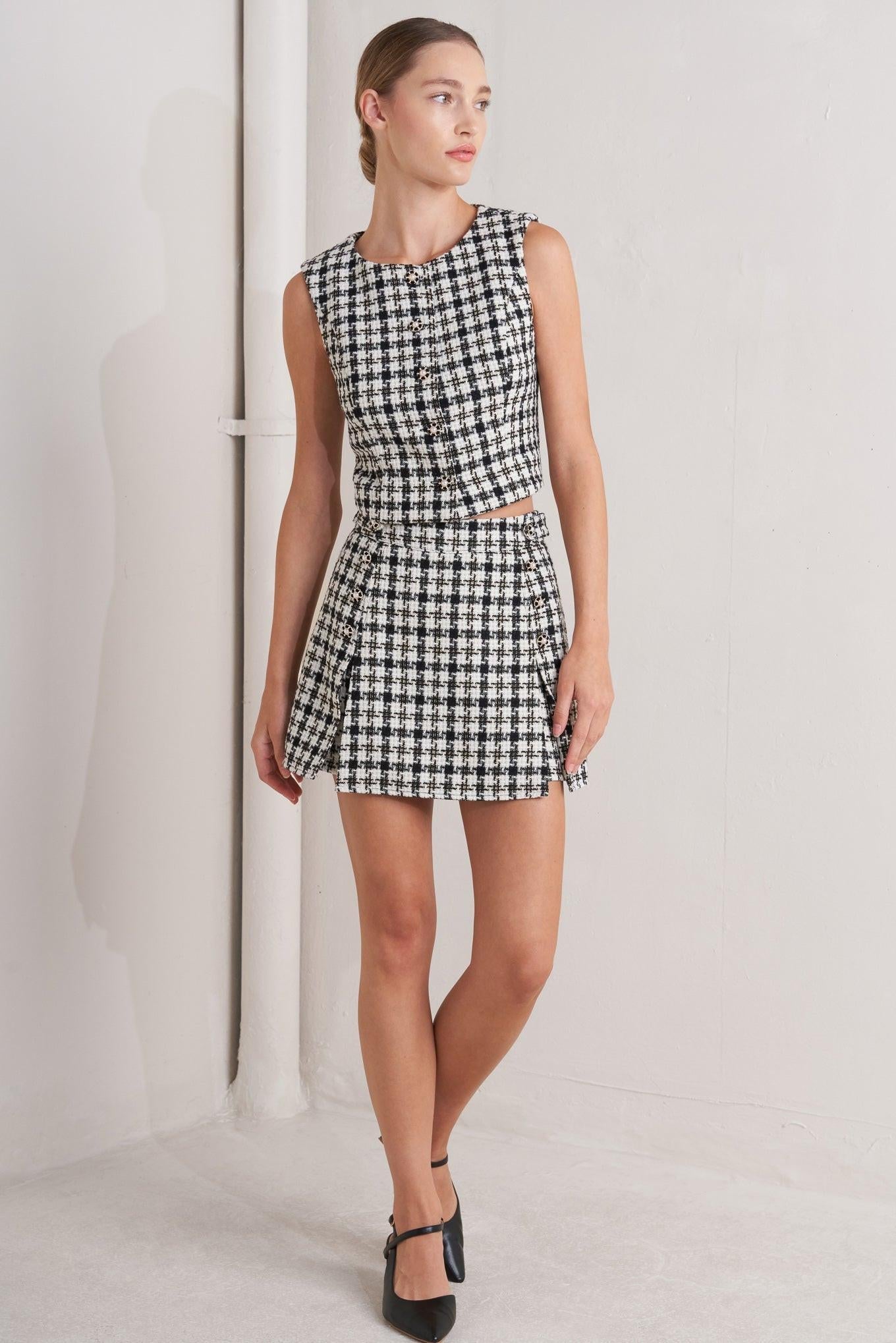 MONA CHECK TWEED SKORT
